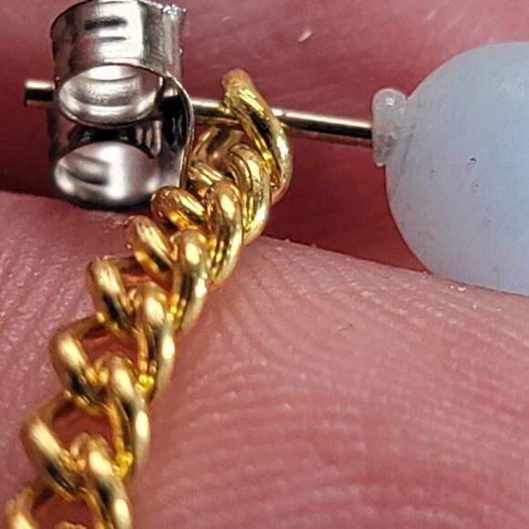 Gold Chain & Pastel Blue Drop Earrings, Modern Design Stylish Statement Earrings - Picture 8 of 10